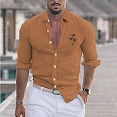 economico Vacanza-Per uomo Camicia Camicia in cotone e lino Camicia bianca di cotone Camicia minimalista Aloha Camicia casual Camicia di cotone Palma Vacanza Camicia hawaiana Nero Bianco Rosa Grigio Manica Lunga Bavero