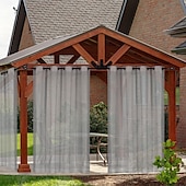 cheap Waterproof Curtains-Outdoor Curtain for Patio, White Linen Look Semi-Sheer Curtains Waterproof Light Filtering Voile Outside Grommet Drapes for Pergola Balcony Pool Indoor
