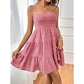 baratos vestidos de verão-Mulheres Vestido midi Vestido de chiffon Vestidos Boho Chic Vestido elegante Elegante Boêmia Vintage Férias Diário Encontro Normal Tecido Sem Manga Com Alças Finas Preto Rosa Azul Verde Verão