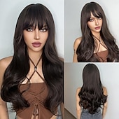 voordelige Synthetische trendy pruiken-Synthetische pruiken Uniformen carrière Kostuums Prinses Golvend Springerige krullen Middelste stuk Gelaagd kapsel Met pony Machinegemaakt Pruik 66.0 cm Donker Bruin Synthetisch haar Dames Cosplay