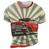 levne Vtipná trička pro muže-Pánské Auto Tričko Krátký rukáv tričko 3D tisk Tričkový Košile prázdniny Retro 50. léta Párty ulice Rubínově červená Khaki Léto Jaro Oblečení S M L XL XXL XXXL