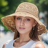 abordables refrigeración calefacción-Sombrero de paja de ala ancha para mujer, sombrero de playa flexible con lazo, sombrero de verano con protección UV, visera plegable para viajes al aire libre