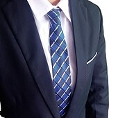 cheap Men&#039;s Ties &amp; Bow Ties-1Pc Man Necktie Width 8cm Blue Plaid Bridegroom Groomsman Tie Business Manager Tie