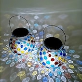 olcso Tájvilágítás-1 db üveg napelemes kültéri asztali lámpa, színes mozaik üveglámpa, kültéri vízálló kültéri napelemes lámpa kertbe, teraszra, ösvényre, erkélyre