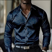 abordables Camisa de Satén para Hombre-Hombre Camisa de raso Camisa para Vestido Abotonar la camisa Cachemir Vacaciones Diario Negro Amarillo Rojo Azul Piscina Manga Larga Cuello Vuelto Otoño Primavera verano Ropa Abotonar