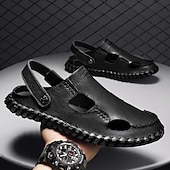 baratos sandálias de exterior-Homens Sandálias Sandálias rasas Sandálias De Moda Chinelos ao ar livre sapatos feitos à mão Caminhada Casual Estilo Praia Diário Escritório e Carreira Pele Napa Tecelagem voadora Respirável