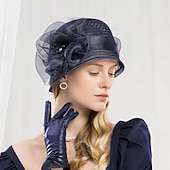 billige Festhatter-Hatter Fiber Bøttehatt Solhatt Bryllup Te Fest Elegant Bryllup Med Blomster Perledetaljer Hodeplagg Hodeplagg