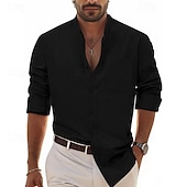 economico Casual da lavoro-Per uomo Camicia Camicia in lino e cotone Camicia in cotone bianco Camicia con colletto cinese Camicia con colletto alla coreana Maglietta informale Liscio Da mare Hawaiano Nero Bianco Vino Blu marino
