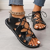 economico Infradito da Vacanza-sandali gladiatore con lacci da donna – scarpe estive piatte con punta aperta per stile casual, spiaggia e boho