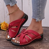 abordables Sandales femme-Sandales blanches confortables à bout ouvert pour femmes avec design découpé et nœud papillon, chaussures plates décontractées à semelle souple pour la marche estivale et le port quotidien