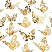お買い得  ウォールステッカー-12個の金色の蝶の装飾 - パーティー、工芸品、ベビーシャワー用の3Dウォールアート - 美しくエレガントな装飾のための簡単に貼れるステッカー