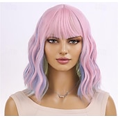 abordables Perruques Synthétiques Sans Bonnet-gris vert rose blonde violet perruque pour femmes ombre violet bob perruque mardi gras perruques courtes bouclés ondulés noir à violet perruque avec frange synthétique résistant à la chaleur