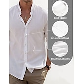 voordelige Klassiek-Voor heren Overhemd Overhemd met bandkraag Zomer overhemd Strand Kleding Overhemd met knopen Effen Casual Dagelijks Zwart Wit Blozend Roze blauw Lange mouw Band Kraag Lente zomer Kleding