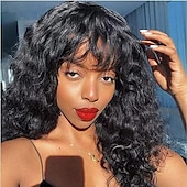 economico Parrucche di capelli veri senza cuffia-Cappelli veri Parrucca Corto Lungo Medio Ondulato Poco ondulata Frangetta dritta Con frangia Nero Colore Naturale Natura nera Migliore qualità Molto spesso Attaccatura dei capelli naturale A macchina
