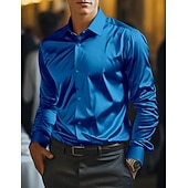 economico Camicie in raso da uomo-Per uomo Camicia Camicia in raso Maglietta informale Camicia con bottoni Liscio Matrimonio Da mare Bianco Vino Blu Verde Manica lunga Colletto Primavera estate Abbigliamento