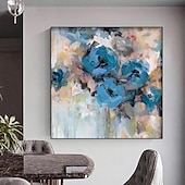 baratos Pinturas Florais/Botânicas-Pintura a óleo artesanal em tela, arte de parede, decoração moderna, abstrata, azul, rosa, flor para decoração de casa, rolou, sem moldura, pintura não esticada