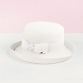 cheap Party Hats-Hats Woven Straw Hat Casual Holiday Cocktail Party Melbourne Cup Classy Retro With Satin Bowknot Headpiece Headwear dress to impress Hats Race Day Dress