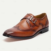 billiga Premium läder Loafers-munkbandsskor för män svart brunt brunt läder brogue-spänne