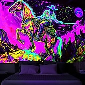 economico Arazzi Blacklight-arazzo a luce nera reattivo ai raggi UV fosforescente festa fluorescente al neon mucca occidentale uomo psichedelico trippy nebbioso arazzo appeso arte murale per soggiorno camera da letto