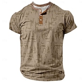 cheap 3D&amp;Graphic Henley Tee-Men&#039;s Color Block Henley Shirt Short Sleeve 3D Print Fashion Designer Comfortable Daily Summer Black White Blue Khaki Henley Henley T-Shirt