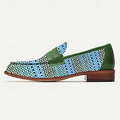 abordables Chaussures en Tissage Texturé-Mocassins à boucle en nylon tissé vert pour homme - Chaussures décontractées uniques
