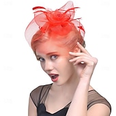 billige Coiffer-fascinators Hatter Hodeplagg organza Fedora Solhatt slørhatt Hesteløp cocktail Elegant Retro Rød Med Fjær Ren Farge Hodeplagg Hodeplagg