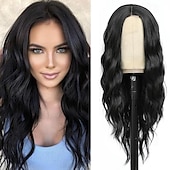 economico Parrucche trendy sintetiche-parrucche nere per le donne parrucche di capelli ricci ondulati lunghi da 18 pollici con frangia parrucche sintetiche di ricambio parrucca in fibra resistente al calore costume da festa