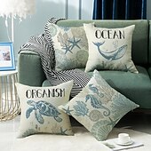 abordables Taies d&#039;Oreiller-Housse de coussin décorative d&#039;été, 1 pièce, taie d&#039;oreiller carrée douce, pour chambre à coucher, salon, canapé, chaise, tortue, algues
