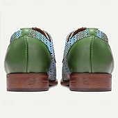 cheap Textured Weave Shoes-Men&#039;s Green and Blue Handwoven Oxford Shoes – Casual Artistic Lace-Up Shoes for Summer and Weekend Gatherings