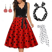 cheap Outfits-Polka Dots Retro Vintage 1950s A-Line Dress Swing Dress Flare Dress Polka Dot Women&#039;s Party / Evening Bachelorette Party Adults&#039; Dress Earrings Headband