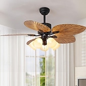 economico Ventilatore da soffitto con luci-3 luci 108 cm Design Singolo Ventilatore da soffitto Metallo Vetro Finiture Verniciate Vintage Stile Nordico 110-120V 220-240V