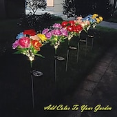 abordables Éclairage paysager-Lampe solaire à LED 7 têtes, simulation solaire, fleur de rose de la Saint-Valentin, lumière de jardin étanche, 42 LED, simulation de fleur, éclairage extérieur de cour, villa, parc, pelouse, allée, décoration de paysage, 1/2 pièces