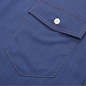 preiswerte Herrenhemd zum Knöpfen-Herren Hemd leinenhemd Hemd aus Baumwollleinen Knopfhemd Strandhemd Blau Dunkelblau Langarm Glatt Kargen Casual Täglich Vordertasche Bekleidung Modisch Komfortabel