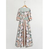 abordables Robes de fête-Robe longue en satin vert à fleurs, col en V, manches bouffantes, pour invités de fête/mariage, pour impressionner 2024