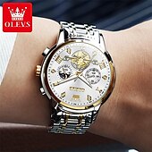 abordables Montres à quartz-Olevs – montre-bracelet lumineuse pour hommes, chronographe lumineux, indication 24 heures, à quartz, ceinture en acier, étanche, nouvelle collection