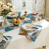 cheap Table Runners-Wide Border Jacquard Table Runner with Messy Colorful Leaves 71/79/87inch Long