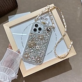 olcso iPhone-tokok-telefon Ügy Kompatibilitás iPhone 16 15 14 Pro Max Plus iPhone 13 12 11 Pro Max Mini Fekete tok zsinórral Nem sárgul Bling Glitter Shiny Virág TPU Strassz