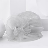 billige Festhatter-Hatter Fiber Bøttehatt Solhatt Bryllup Te Fest Elegant Bryllup Med Blomster Perledetaljer Hodeplagg Hodeplagg