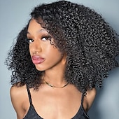 economico Parrucche di capelli veri senza cuffia-Cappelli veri Parrucca Corto Lungo Medio Afro crespo Afro Kinky Riccio Con frangia Nero Colore Naturale Natura nera Migliore qualità Molto spesso Attaccatura dei capelli naturale A macchina Senza