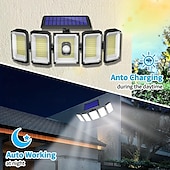baratos Luzes de rua-holofotes solares sensor de movimento externo 300 led 5 cabeças sensor de movimento movido a energia solar com controle remoto do anoitecer ao amanhecer 3 modos de iluminação