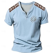 cheap Ethnic Style-Aztec Sun V Neck Men&#039;s Ethnic Style 3D Print T shirt Tee Henley Shirt Casual Daily T shirt Blue Green Khaki Short Sleeve Shirt Summer Clothing Apparel S M L XL 2XL 3XL