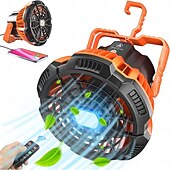 cheap Camping Lights &amp; Lanterns-Battery Operated Fan with Light for Camping Tent &amp; Hammock, 2 in 1 Remote USB Rechargeable Small Desk Fan With LED Lighting &amp; Hanging Hook for Outdoor Camping, Office