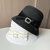 ieftine Pălării Party-Palarie Veșminte de cap Poliester Paie Clop Paie Căciulă Palarie de soare Casual Concediu Elegant Retro Cu Funde Culoare Pură Diadema Articole Pentru Cap