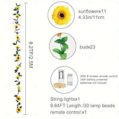 abordables Alimentación por batería-Guirnalda de luces de hadas con flores artificiales para recepción de bodas, elegante guirnalda de flores artificiales con 30 luces LED y control remoto, 8 modos, guirnalda de seda para decoración