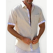 abordables Vacances-Homme Chemise Lin Chemisette Chemise d&#039;été Tenues de plage Chemise décontractée Chemise boutonnée Plein Vacances Curise Blanche Bleu Vert Kaki Manche Courte Revers Printemps été Vêtement Tenue Poche