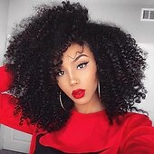 economico Parrucche di capelli veri senza cuffia-Cappelli veri Parrucca Corto Lungo Medio Afro crespo Afro Kinky Riccio Con frangia Nero Colore Naturale Natura nera Migliore qualità Molto spesso Attaccatura dei capelli naturale A macchina Senza
