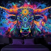 billiga Blacklight tapestries-blacklight gobeläng uv reaktiv glöd i mörkret glöd party neon bull djur psykedeliskt trippy dimmigt hängande gobeläng väggkonst väggmålning för vardagsrum sovrum