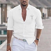 Men's Shirt Linen Shirt White Cotton Shirt Casual Shirt Cotton Linen Shirt Cotton Shirt Cross Vacation Hawaiian Black White Pink Gray Long Sleeve Lapel Spring & Fall Clothing Apparel Button-Down 8