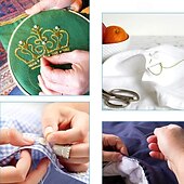 abordables Arts, artisanat et couture-30 aiguilles à coudre auto-enfilantes avec étui en bois 6 tailles d&#039;aiguilles à broder à enfiler latéralement aiguilles à coudre à la main pour le tricot, la réparation, la broderie, la couture à la