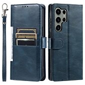 Недорогие Чехлы для Samsung-телефон Кейс для Назначение SSamsung Galaxy S24 S23 S22 S21 S20 Ultra Plus FE A54 A34 A14 S25 Ультра Кошелек для карт с ремешком на запястье Откидная подножка Разъем для карты Ретро ТПУ Кожа PU